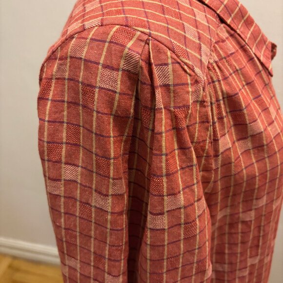 NWOT Poetry Checked Blouse in linen & cotton in  Coral Red - Picture 7 of 10